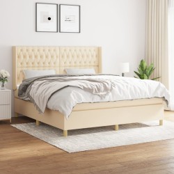 vidaXL Cama box spring con colchón tela color crema 180x200 cm