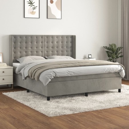 vidaXL Cama box spring con colchón terciopelo gris claro 180x200 cm