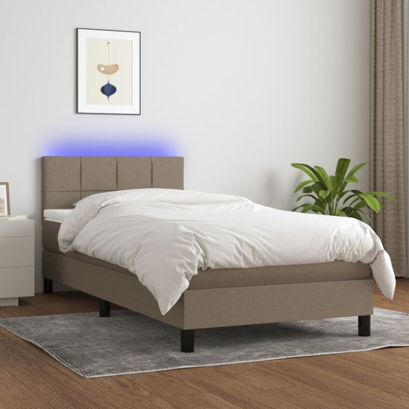 vidaXL Cama box spring colchón y luces LED tela gris taupe 100x200 cm