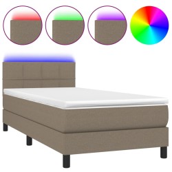 vidaXL Cama box spring colchón y luces LED tela gris taupe 100x200 cm