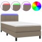 vidaXL Cama box spring colchón y luces LED tela gris taupe 100x200 cm