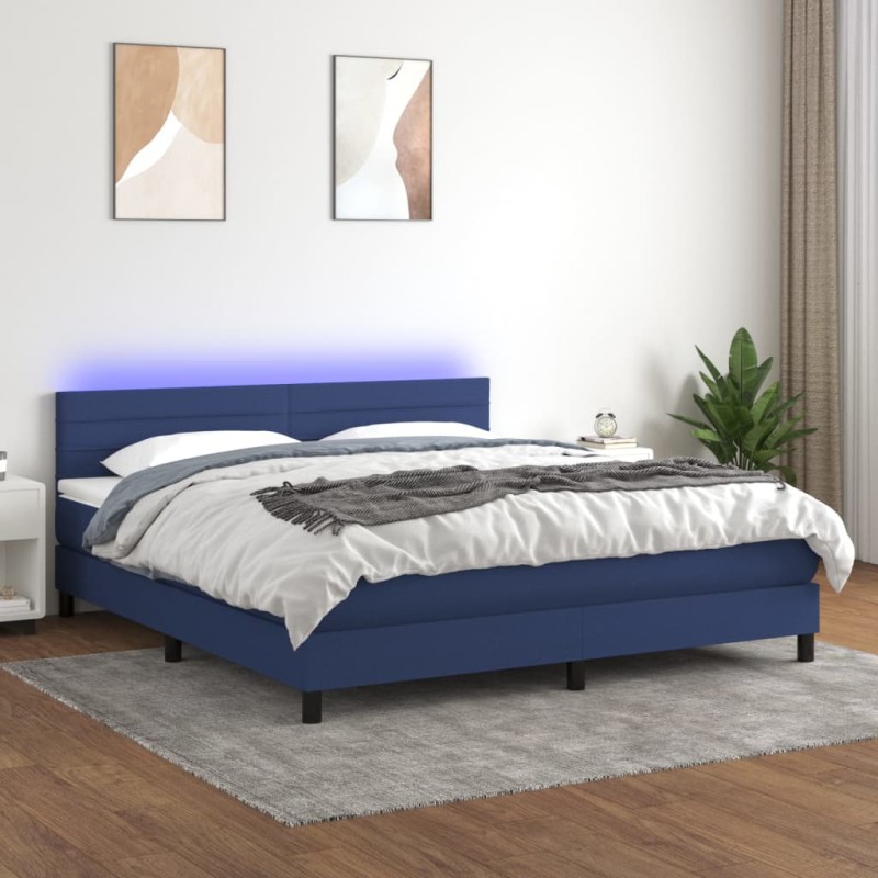 vidaXL Cama box spring colchón y luces LED tela azul 180x200 cm vidaXL Cama box spring colchón y luces LED tela azul 180x200 cm