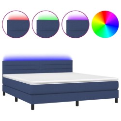 vidaXL Cama box spring colchón y luces LED tela azul 180x200 cm