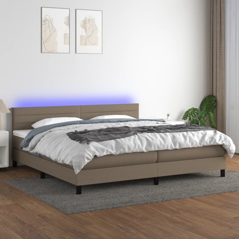 vidaXL Cama box spring colchón y luces LED tela gris taupe 200x200 cm vidaXL Cama box spring colchón y luces LED tela gris taupe 200x200 cm
