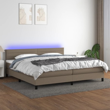 vidaXL Cama box spring colchón y luces LED tela gris taupe 200x200 cm