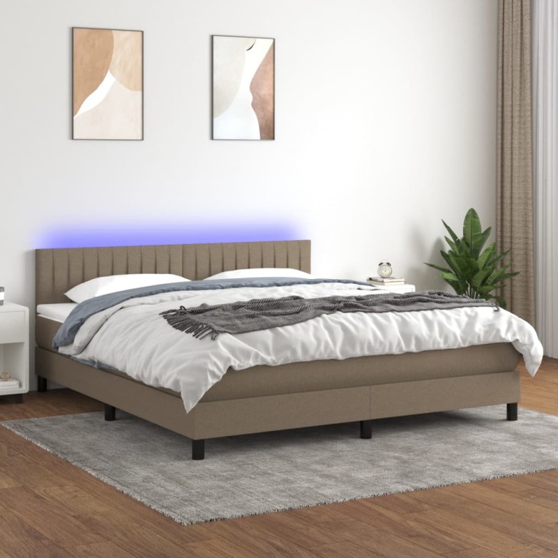 vidaXL Cama box spring colchón y luces LED tela gris taupe 160x200 cm