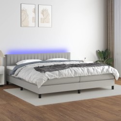vidaXL Cama box spring con colchón tela y LED gris claro 200x200 cm