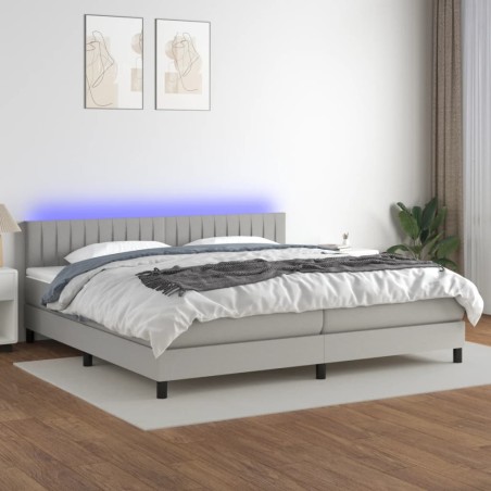 vidaXL Cama box spring con colchón tela y LED gris claro 200x200 cm