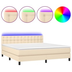 vidaXL Cama box spring colchón y luces LED tela crema 180x200 cm