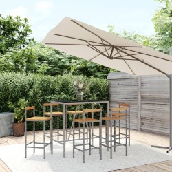 vidaXL Mesa bar y taburetes jardín 7 pzas madera acacia ratán PE gris