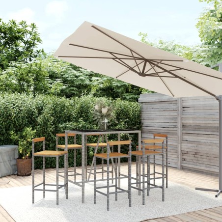 vidaXL Mesa bar y taburetes jardín 7 pzas madera acacia ratán PE gris