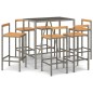 vidaXL Mesa bar y taburetes jardín 7 pzas madera acacia ratán PE gris vidaXL Mesa bar y taburetes jardín 7 pzas madera acacia ratán PE gris