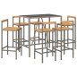 vidaXL Mesa bar y taburetes jardín 7 pzas madera acacia ratán PE gris vidaXL Mesa bar y taburetes jardín 7 pzas madera acacia ratán PE gris