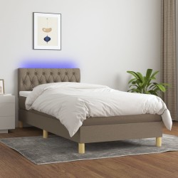 vidaXL Cama box spring con colchón LED tela gris taupe 100x200 cm 
