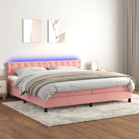 vidaXL Cama box spring colchón y LED terciopelo rosa 200x200 cm
