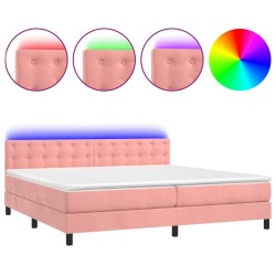 vidaXL Cama box spring colchón y LED terciopelo rosa 200x200 cm