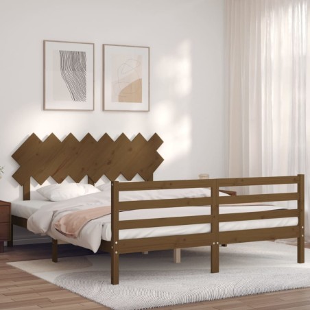 vidaXL Estructura de cama con cabecero madera marrón miel 160x200 cm