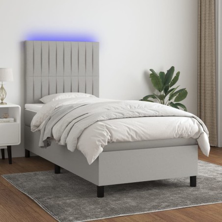 vidaXL Cama box spring colchón y luces LED tela gris claro 100x200 cm