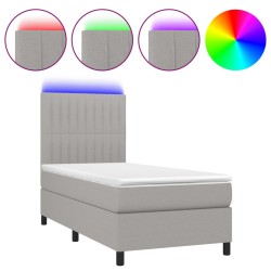 vidaXL Cama box spring colchón y luces LED tela gris claro 100x200 cm