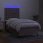 vidaXL Cama box spring colchón y luces LED tela gris taupe 100x200 cm