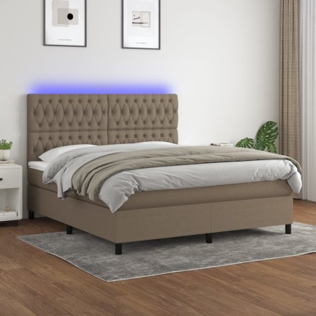 vidaXL Cama box spring colchón y luces LED tela gris taupe 180x200 cm