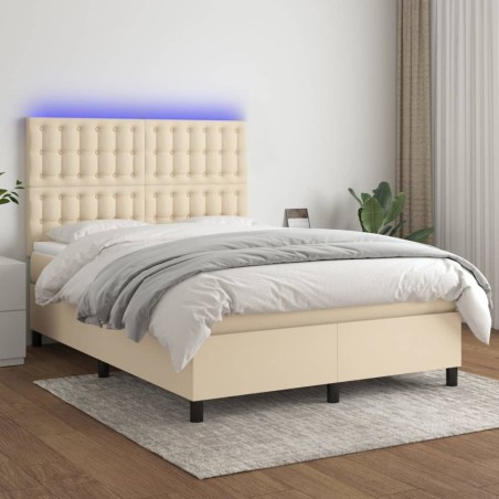 vidaXL Cama box spring colchón y luces LED tela crema 140x190 cm