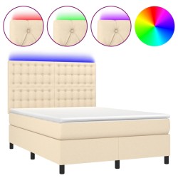 vidaXL Cama box spring colchón y luces LED tela crema 140x190 cm