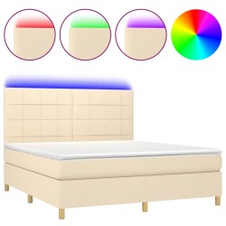 vidaXL Cama box spring colchón y luces LED tela crema 180x200 cm