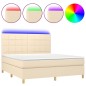 vidaXL Cama box spring colchón y luces LED tela crema 180x200 cm vidaXL Cama box spring colchón y luces LED tela crema 180x200 cm