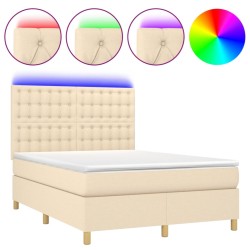 vidaXL Cama box spring colchón y luces LED tela crema 140x200 cm