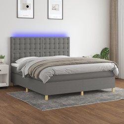 vidaXL Cama box spring colchón y luces LED tela gris oscuro 180x200 cm