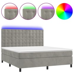 vidaXL Cama box spring colchón y LED terciopelo gris claro 180x200 cm