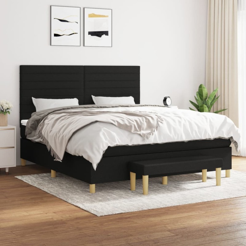 vidaXL Cama box spring con colchón tela negro 180x200 cm vidaXL Cama box spring con colchón tela negro 180x200 cm