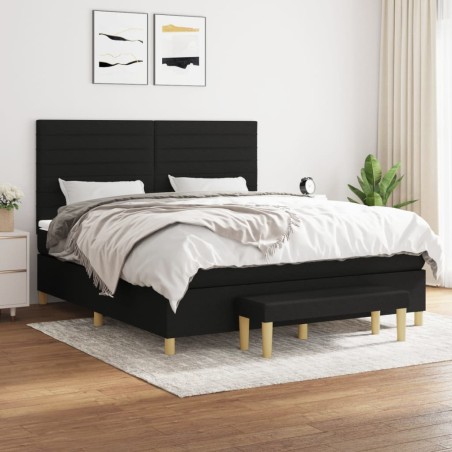 vidaXL Cama box spring con colchón tela negro 180x200 cm