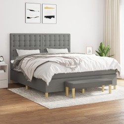 vidaXL Cama box spring con colchón tela gris oscuro 180x200 cm
