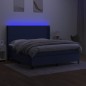 vidaXL Cama box spring colchón y luces LED tela azul 160x200 cm