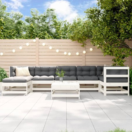 vidaXL Juego de muebles jardín 8 pzas y cojines madera maciza blanco