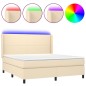 vidaXL Cama box spring colchón y luces LED tela crema 180x200 cm
