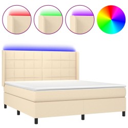 vidaXL Cama box spring colchón y luces LED tela crema 160x200 cm