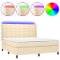 vidaXL Cama box spring colchón y luces LED tela crema 160x200 cm vidaXL Cama box spring colchón y luces LED tela crema 160x200 cm