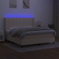 vidaXL Cama box spring colchón y luces LED tela crema 160x200 cm vidaXL Cama box spring colchón y luces LED tela crema 160x200 cm
