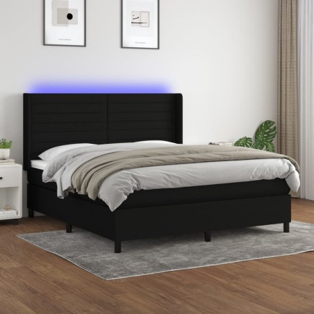 vidaXL Cama box spring colchón y luces LED tela negro 180x200 cm