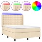 vidaXL Cama box spring colchón y luces LED tela crema 140x200 cm vidaXL Cama box spring colchón y luces LED tela crema 140x200 cm