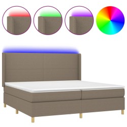 vidaXL Cama box spring colchón y luces LED tela gris taupe 200x200 cm