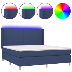 vidaXL Cama box spring colchón y luces LED tela azul 180x200 cm