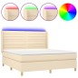 vidaXL Cama box spring colchón y luces LED tela crema 180x200 cm vidaXL Cama box spring colchón y luces LED tela crema 180x200 cm