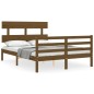vidaXL Estructura de cama matrimonio con cabecero madera marrón miel vidaXL Estructura de cama matrimonio con cabecero madera marrón miel