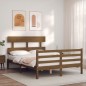 vidaXL Estructura de cama matrimonio con cabecero madera marrón miel vidaXL Estructura de cama matrimonio con cabecero madera marrón miel