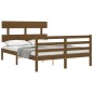 vidaXL Estructura de cama matrimonio con cabecero madera marrón miel vidaXL Estructura de cama matrimonio con cabecero madera marrón miel