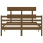 vidaXL Estructura de cama matrimonio con cabecero madera marrón miel vidaXL Estructura de cama matrimonio con cabecero madera marrón miel
